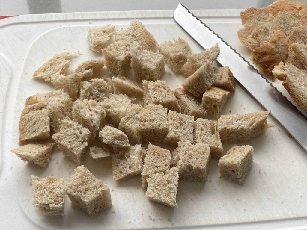 Bread cut into cubes