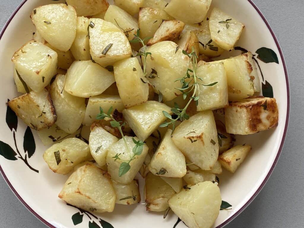 Baked potatoes in a dish