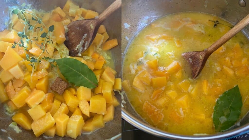 Butternut Squash Soup cooking in a pan
